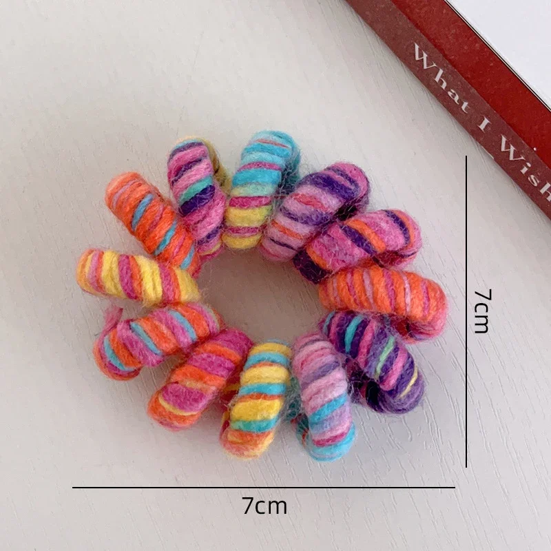 Colorful Woolen Telephone Cord Hair Ties for Girls Y2K Dopamine High Elastic Hair Bands Head Rope Headwear Haargummis Damen