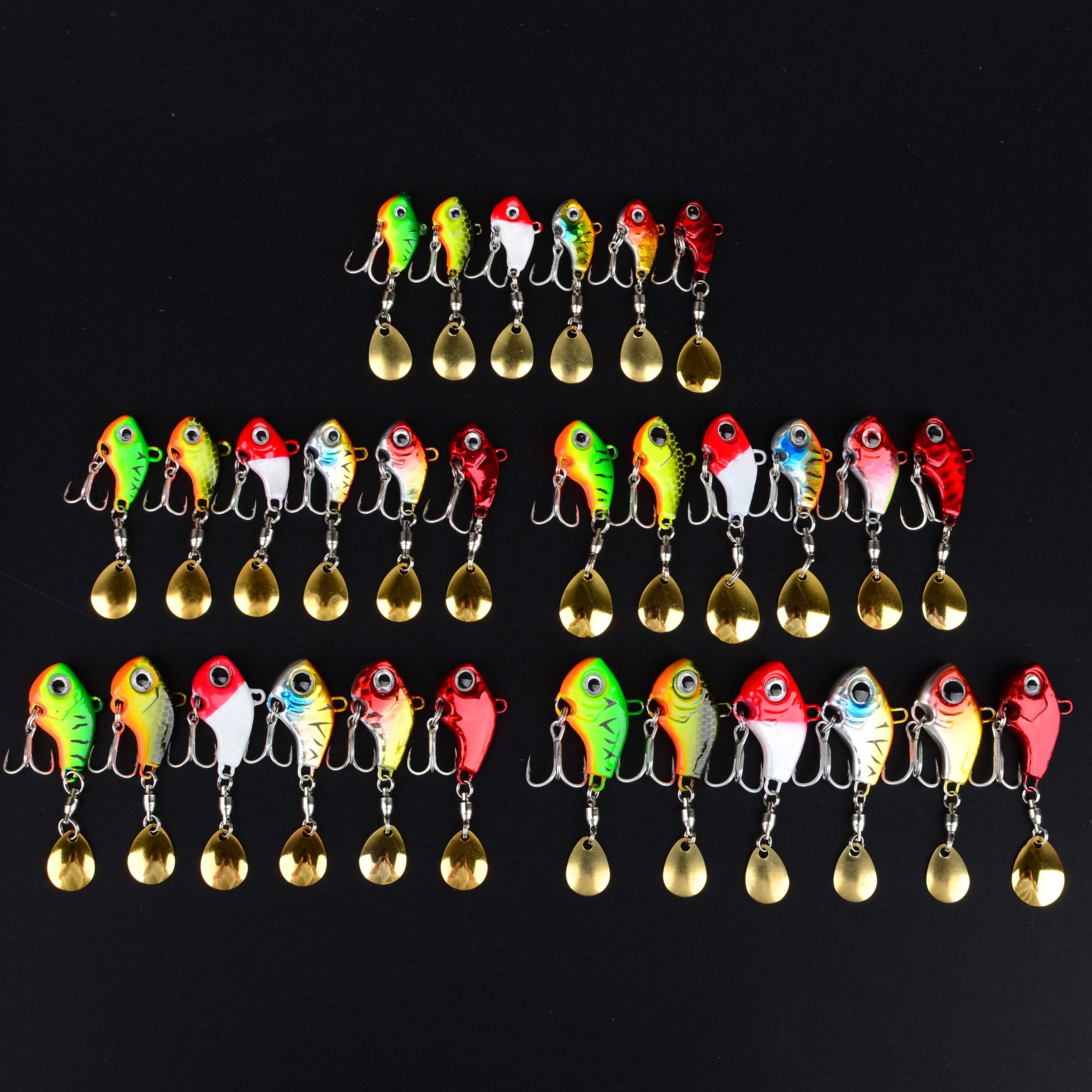 6 قطعة طعم اهتزاز VIB معدني دوار ، ملعقة دوارة لصيد الأسماك ، طعوم صيد سمك السلمون المرقط الشتوية طعوم صلبة معالجة Pesca