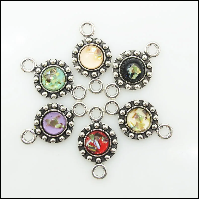 12 New Dots Flower Charms Antique Silver Plated Retro Mixed Resin Connectors 14x25mm