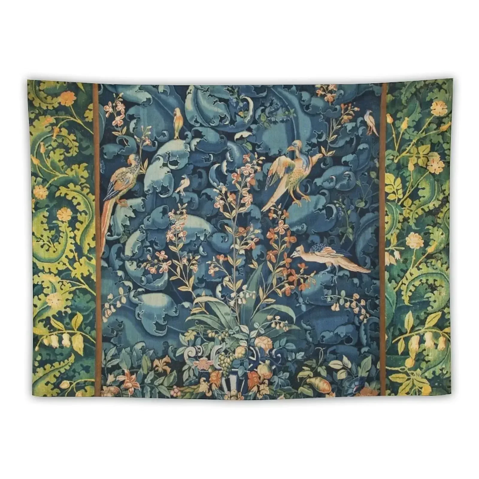 FANTASTIC BIRDS ,FLOWERS AND CABBAGE LEAVES ,Blue Pink Green Antique Floral Tapestry Decoration For Home Tapestry