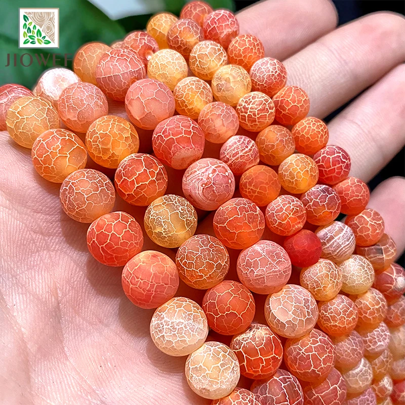 Natural Stone Frost Crab Orange Cracked Agates Round Loose Beads 4/6/8/10mm For Jewelry Making Diy Bracelet Earrings 15