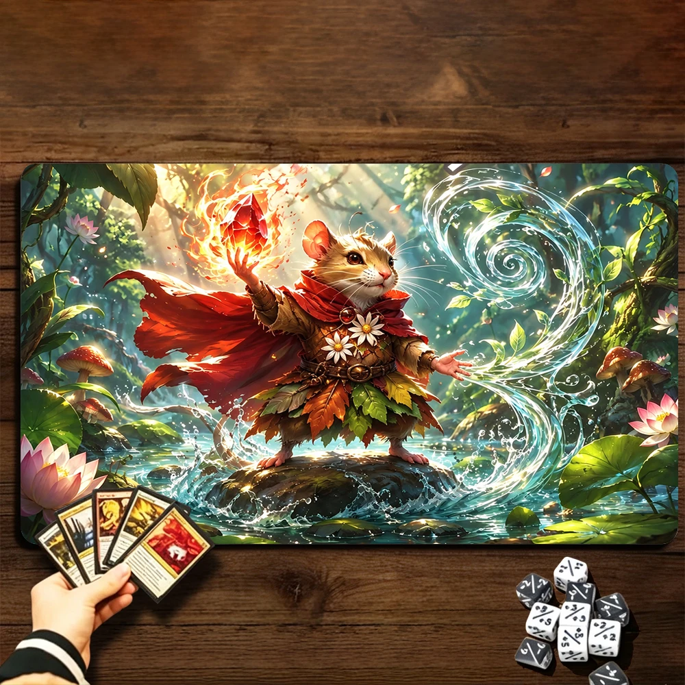 Elemental Forest Rat Mage TCG Playmat Magic Playmat Gathering Gaming Mat with Stitched Edge Anti-slip base Trading Card Game