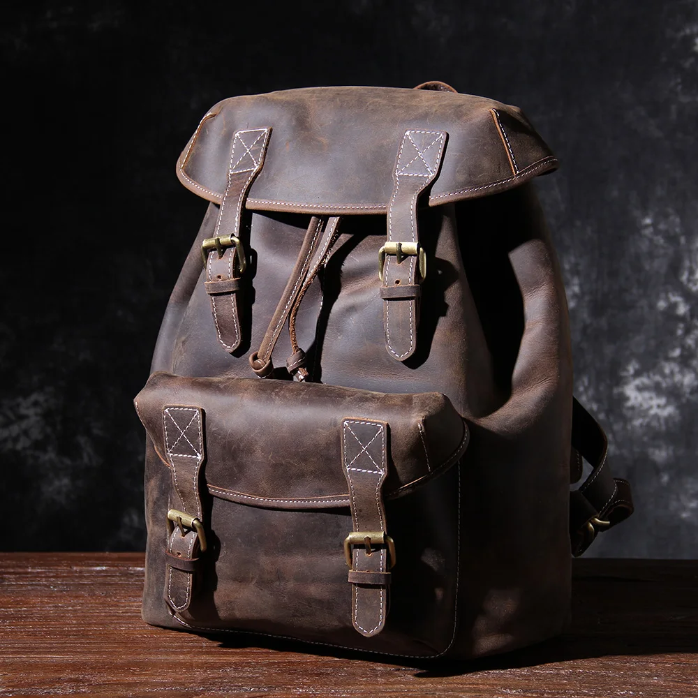 S.WORKER Vintage Echtleder-Rucksack für Herren, Reise-Vintage-Crazy-Horse-Schultasche, Große Laptop-Schultertasche aus Rindsleder für Männer – Detail 21