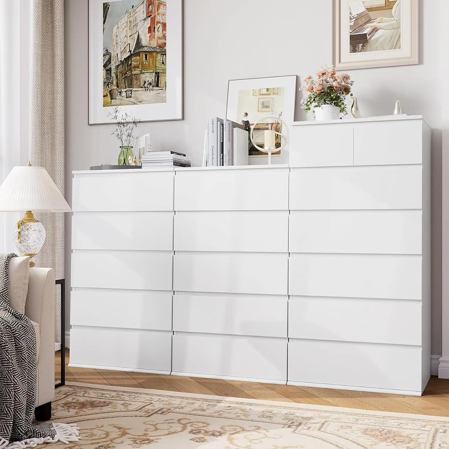 7 Drawer Dresser, White Dresser Tall Dresser,  in White Chest of Drawers with Large Storage Space f