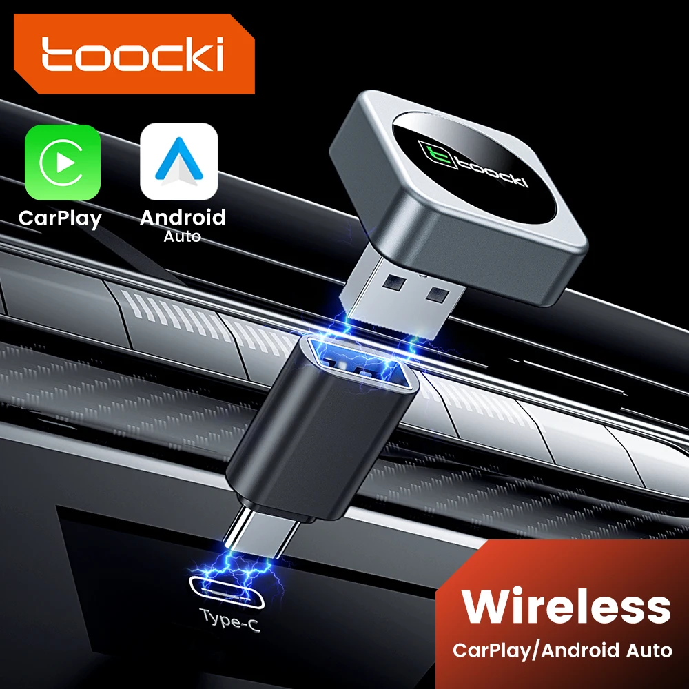 

Адаптер Toocki 2-в-1 USB C CarPlay, беспроводной автомобильный коннектор, Bluetooth 5.3, Type C, Plug & Play, CarPlay для iOS 10+ и Android 11