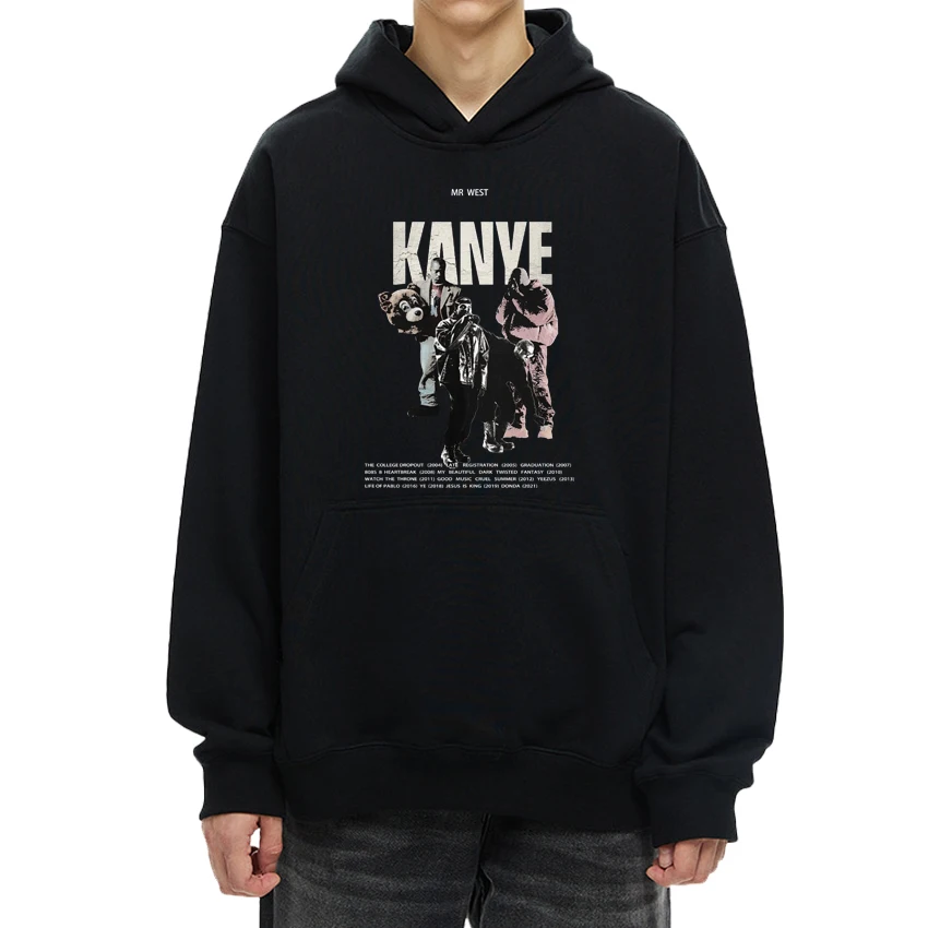 

Hot Rapper Kanye West vintage Hip Hop Album black Hoodie 2024 New Men Women streetwear Unisex Fleece Long sleeve Sweatshirt