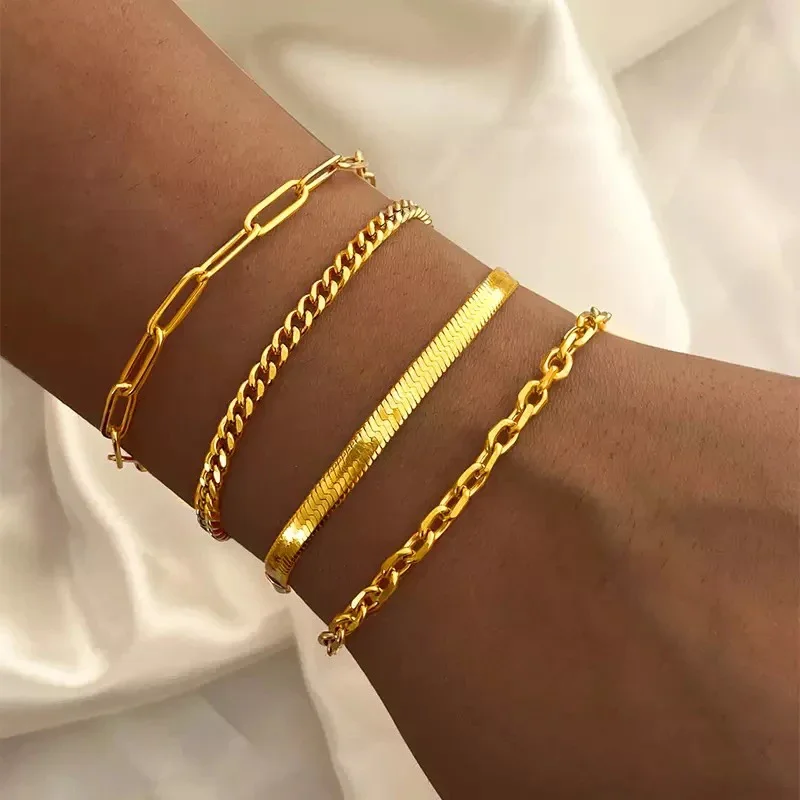 

Multilayered Bracelet Gold Color Snake Paperclip Figaro Cuban Chain Stainless Steel Jewelry Male Female Bracelets Factory