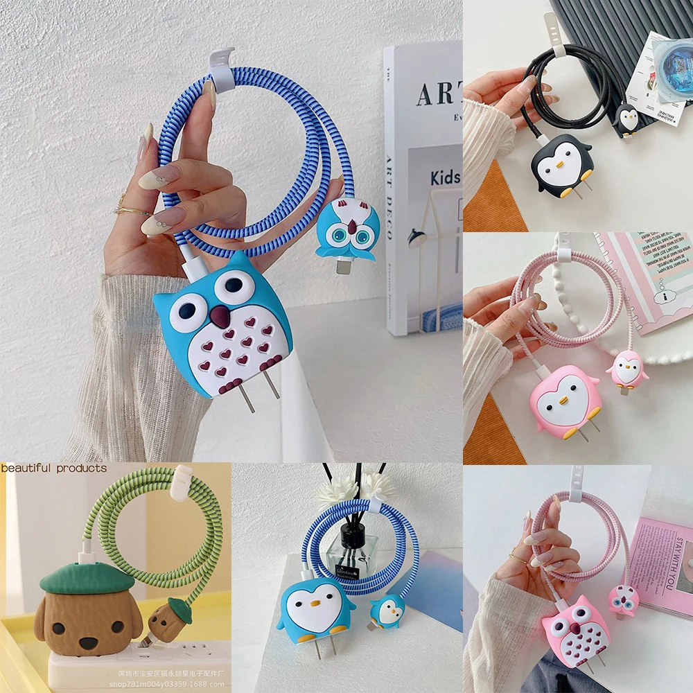 

Cute 3D Cartoon Cable Protector For Apple iPhone 11 iPad 18W 20W US Soft Silicone Data Cable Protectors Wire Winder Organizers