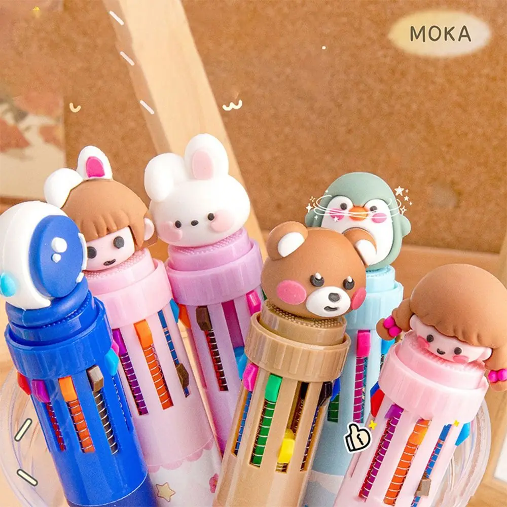 Stronauts/Dinosaurs/Animals 10-Color Pen Silicone Doll 10 Colors Ink Ballpoint Pen Quick Drying Press Type Gel Pen School Office