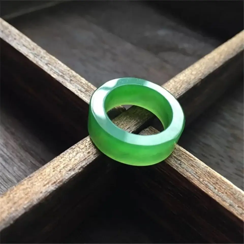 Anillo de Jadeíta Verde Natural de Myanmar Laokeng, Anillo de Jadeíta Verde Yang, Anillo para Hombre y Mujer, Anillo de Clase para Dedo