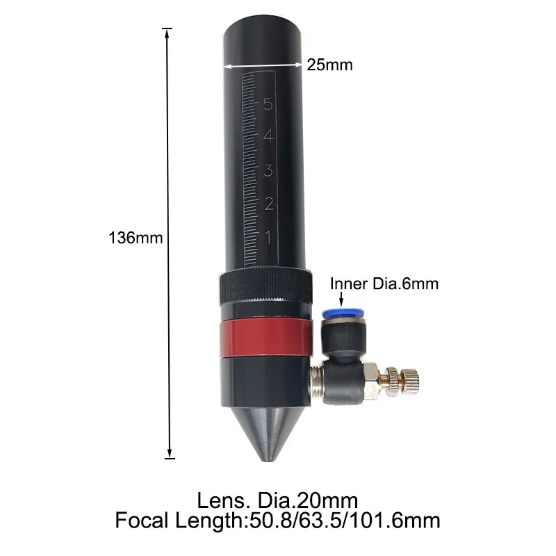 Imagem -03 - Tubo de Lente de Bico de ar Co2 Cabeça de Laser Anel Adaptador Externo Lente Diâmetro 20 mm fl 50.8 63.5 101 mm para Máquina de Gravação e Corte a Laser Co2