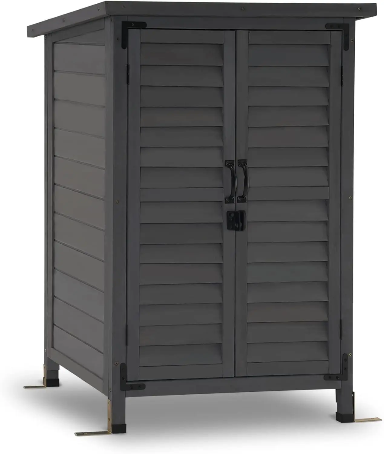 Outdoor Wood Storage Cabinet, Small Size Garden Wooden Tool Shed with Double Doors, Outside Tools Cabinet for Backyard