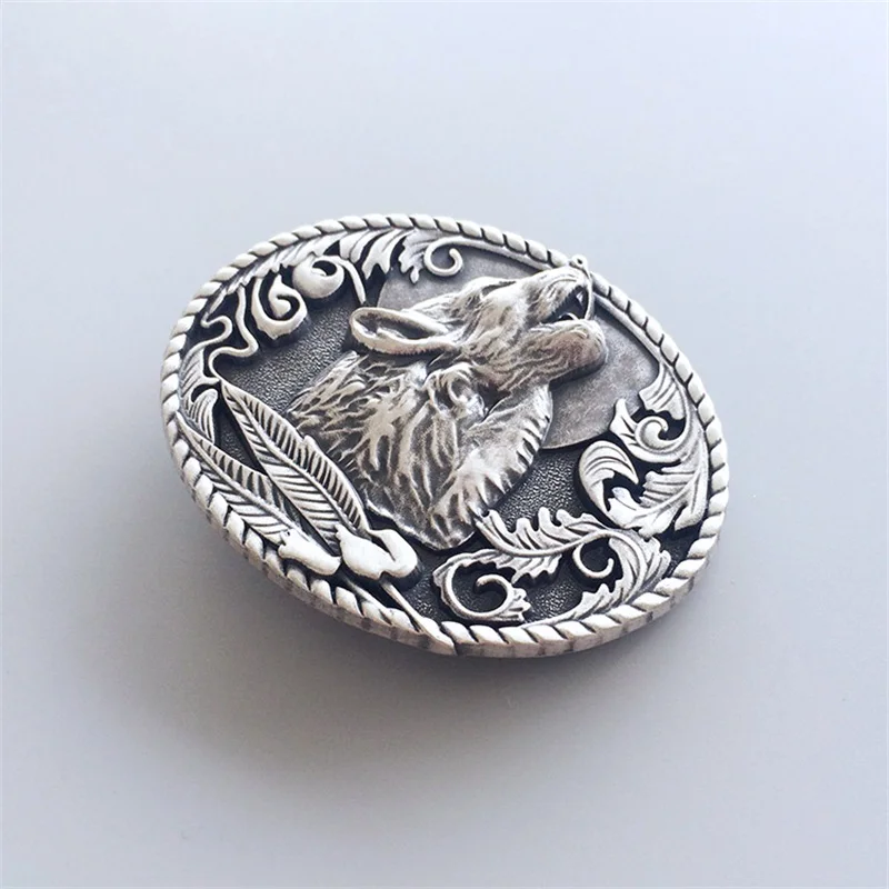 Vintage Silver Plated Western Wolf Wildlife Oval Belt Buckle also Stock in US Gurtelschnalle Boucle de ceinture BUCKLE-WT013SL