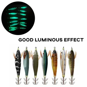 Luminous Wood Fishing Lure, 3D Eye Hard Bait, bait shrimp, squid, octopus, squid, professional fishing tool, 14pcs 12 Main Sales Artificial Camarao - №5