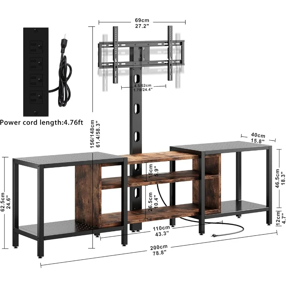 79 Inch TV Stand for TVs up to 85 Inch with Mount and Power Outlet, 3 Tiers TV Console with Storage Shelves,Entertainment Center