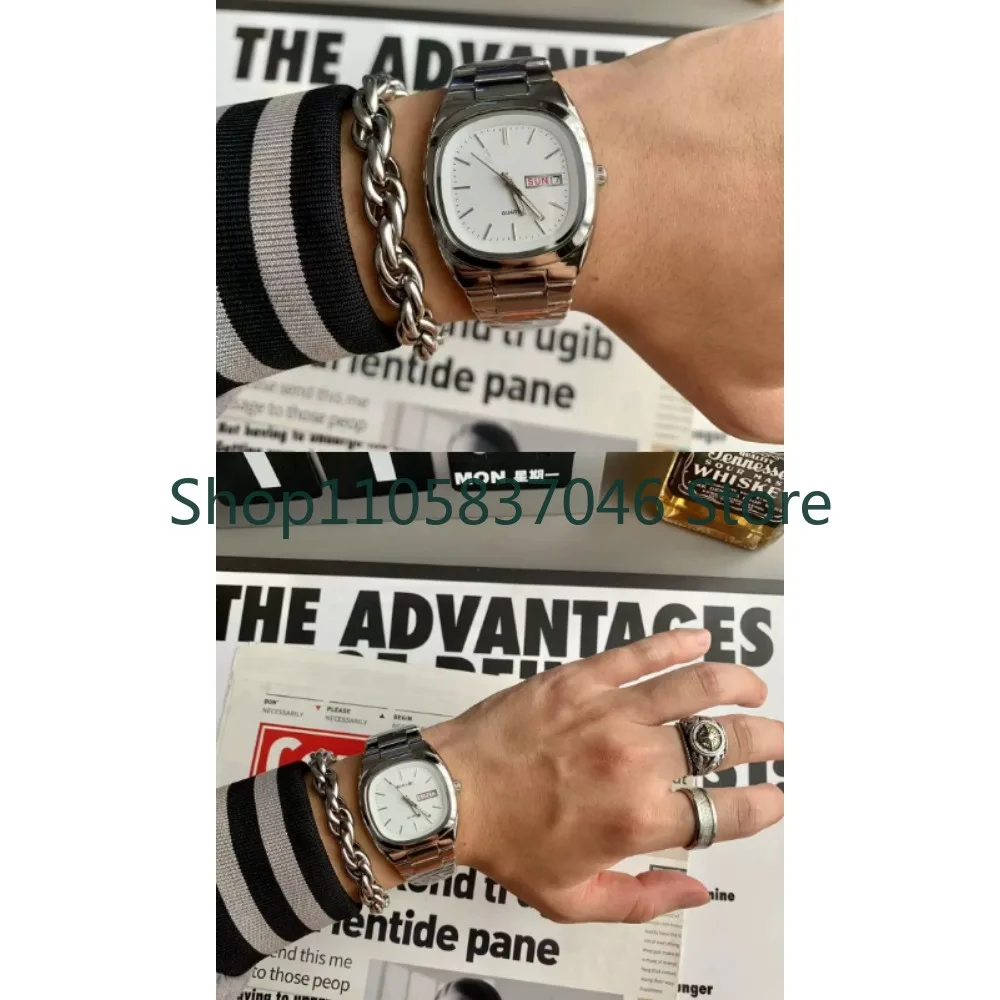 Square watch for men, retro, , small dial, dual calendar, steel strip, high-end, versatile, casual, women's watch for students