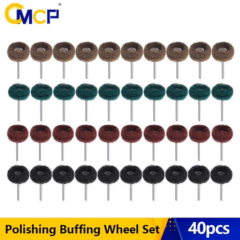 CMCP 40Pcs Mini Drill Abrasive Brush Nylon Buffing Polishing Wheel 3mm Shank for Dremel Rotary Tool Accessories Set Grit 120-400