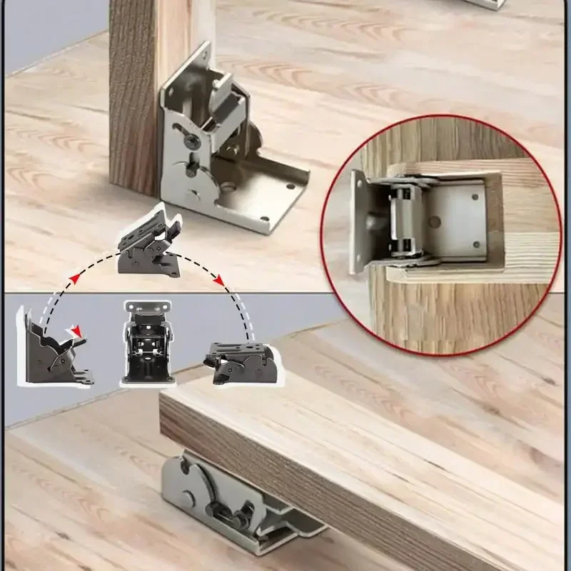 90 Degrees Self-locking Folding Hinge Anti-corrosion Invisible Connector Hole-free Spring Hinge Table Legs Brackets