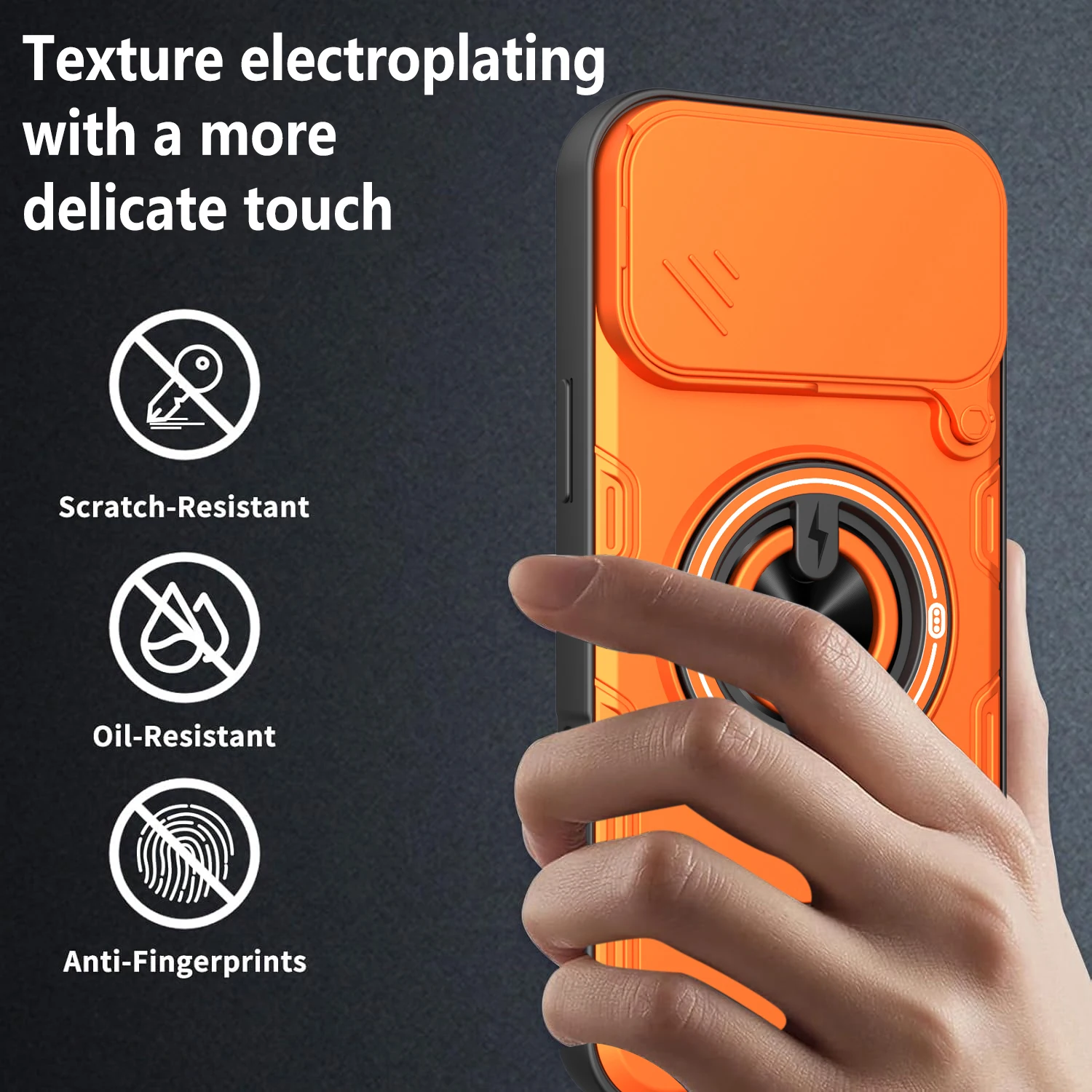 Stoßfeste Handyhülle für iPhone 17 16 Pro 17Pro Max mit Schiebe-Kameraschutz, Magnetring-Ständer und Schutzhülle – Detail 9
