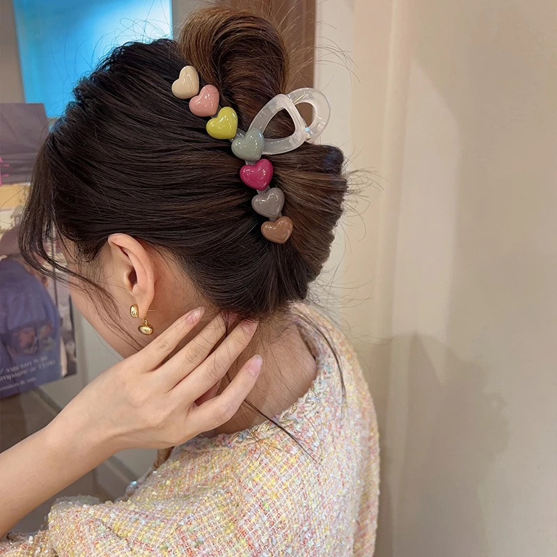 New Rainbow Love Hair Claw Large Ponytail Crab Claw Girl Sweet Back of The Head Fashion Hair Grip Hair Accessories Gifts