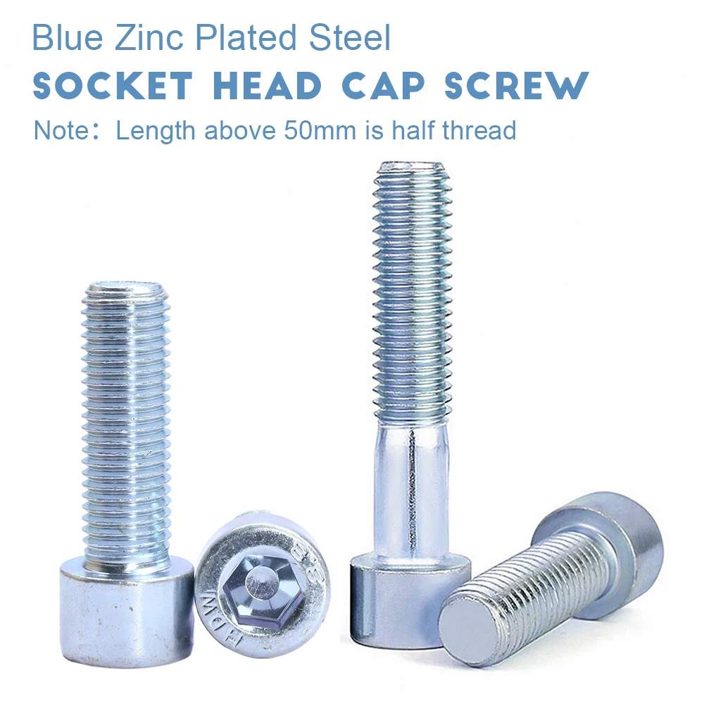 1-20pcs Hexagon Socket Head Cap Screws 8.8 Grade Blue Zinc Carbon Steel M3 M4 M5 M6 M8 M10 M16 Hex Socket Allen Cap Screw GB70