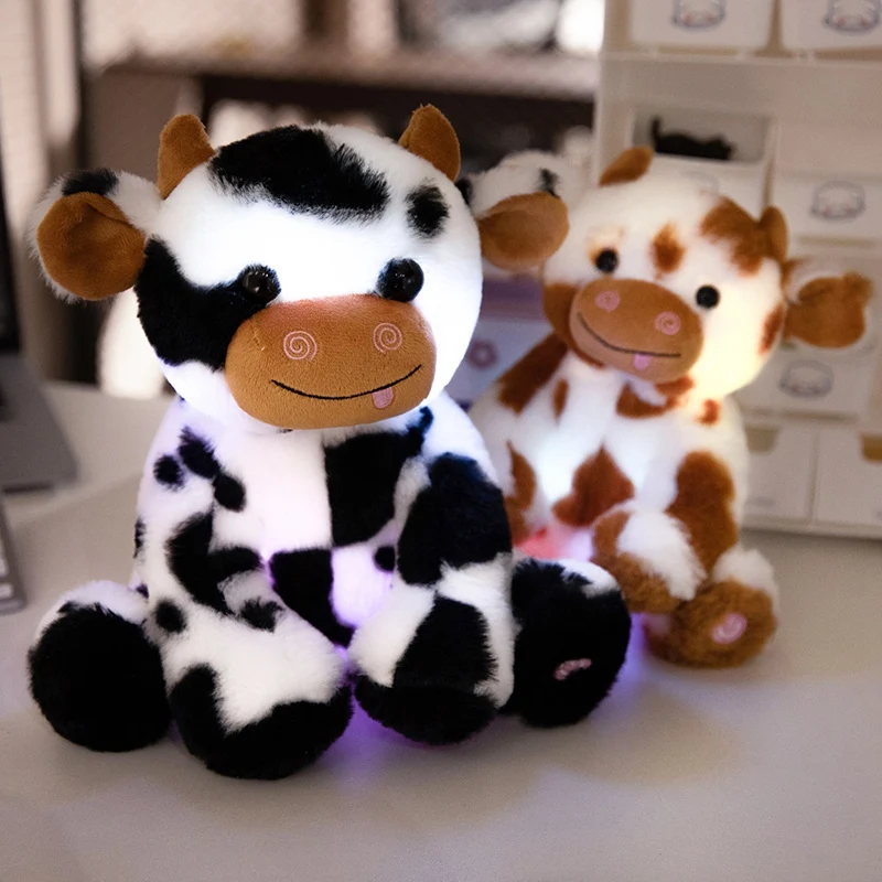 20/25cm luminoso nuevo estilo iluminado Led vaca lechera Animal relleno juguete de peluche colorido pajarita brillante oso regalo de Navidad