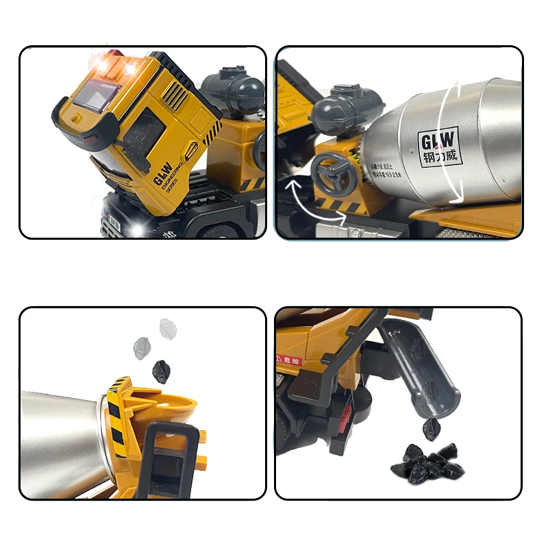1:40 شاحنة خلط سبيكة دييكاست نموذج الهندسة البناء لعب المركبات ضوء الصوت التراجع جمع لعب للأطفال
