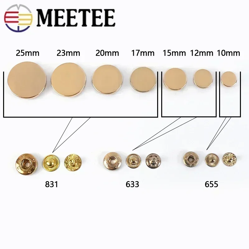 Meetee 10/20Sets Metal Snap Buttons for Bag Coat 10-25mm Fasteners Press Button Clothes Decor Golden Buckles Sewing Accessories