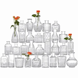 Decorative Hydroponic Plant Mini Glass Vase Transparent Relief For Centerpieces Bud Vases Decoration Wedding Party Supplies 꽃병