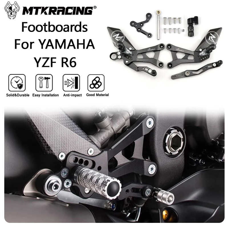 MTKRACING FOOTBOARDS For YZF-R6 YZF R6 2015-2024 r6 Rear Sets Heighten Pedal Adjustable Rearsets FootPegs Shift Lever Brake Kit