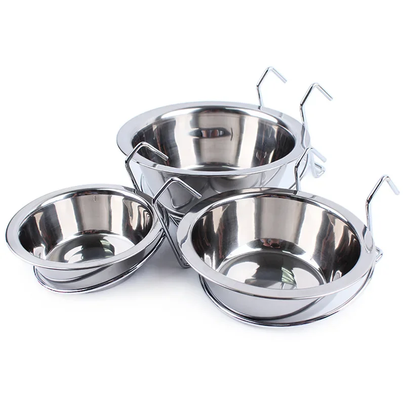 Stainless Steel Pet Hanging Bowl Feeding Dog Puppy Cat Bird Parrot Food Water Cage Cup Holder with Hook Feed Products