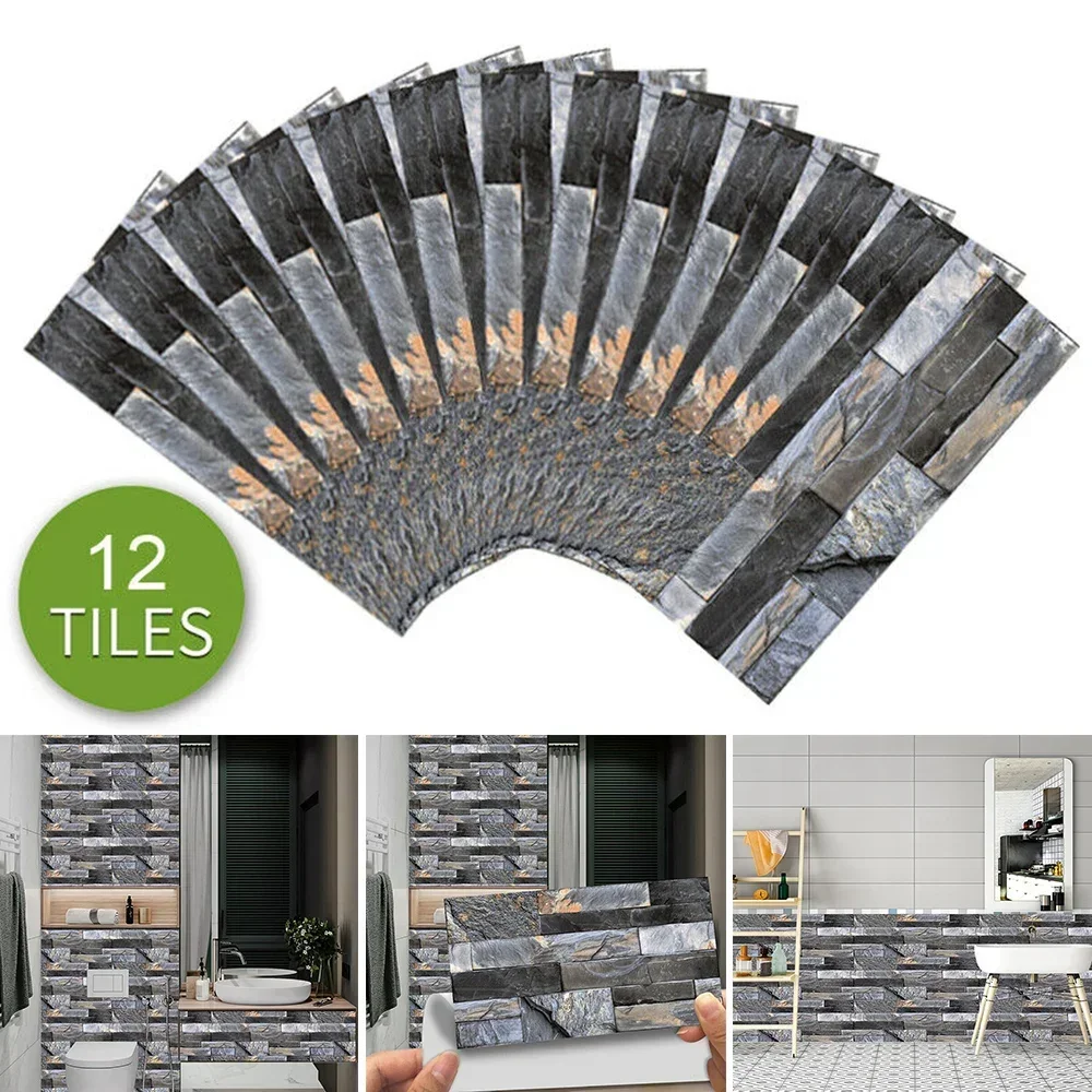 24pcs Grey Stone Urban Bricks Adhesive Bathroom Kitchen Wall Tile Stair Sticker Living Room Wallstickers Decoration