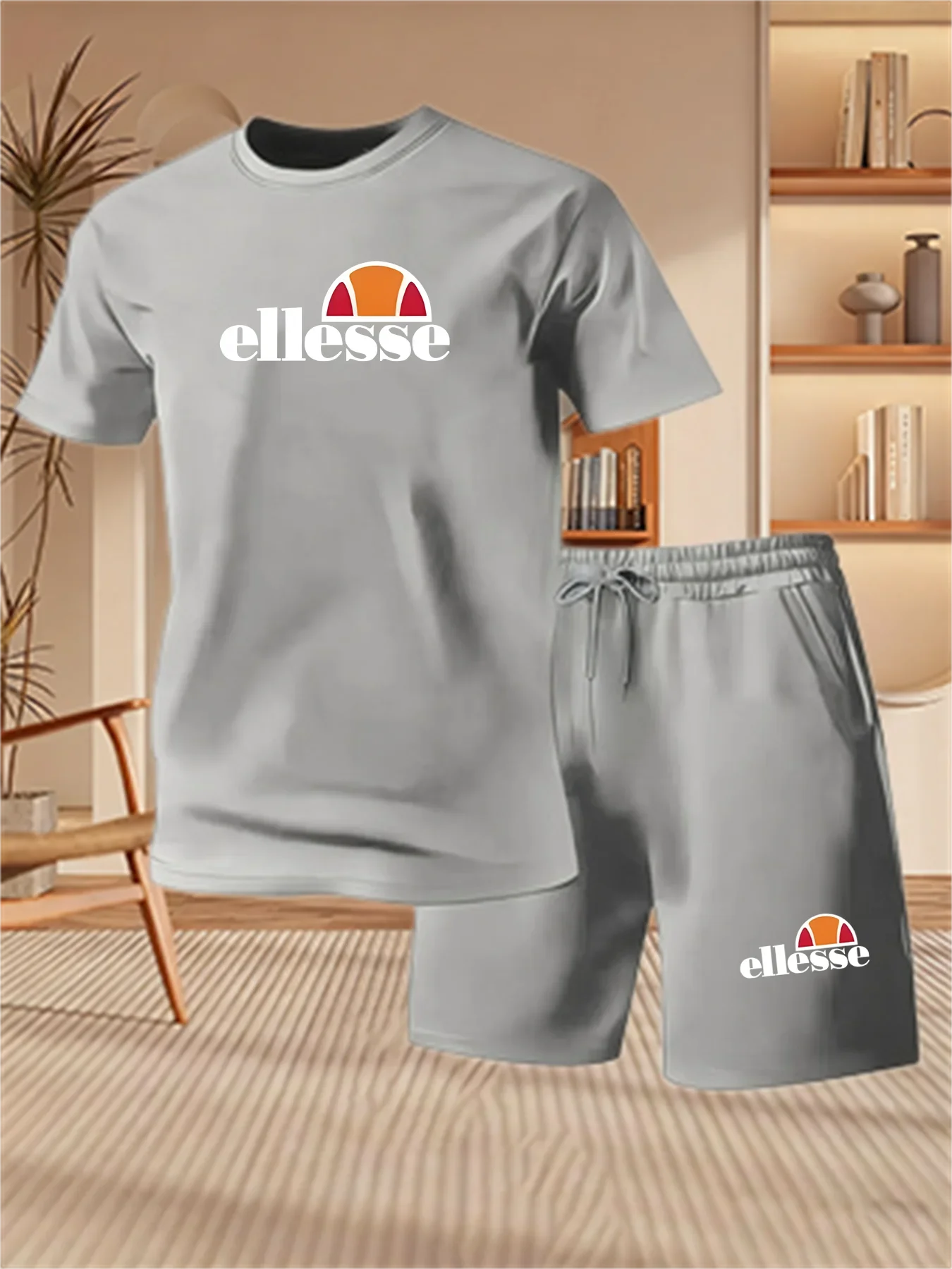 2026 Summer New Men's Fashion Outdoor Sports Set Printed Short Sleeve T-shirt+Shorts Loose Home Leisure Two Piece Set image 6