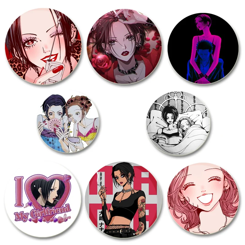 

Anime Nana Osaki Ai Yazawa Enamel Pins HD Print Round Brooches Cartoon Cosplay Badge on Backpack Jewelry Accessories Gifts