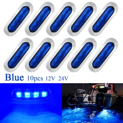 Luz LED impermeable para cubierta de cabina de barco, luces de popa azul para velero pequeño, 10 piezas, 12V, 24V, 4 LED