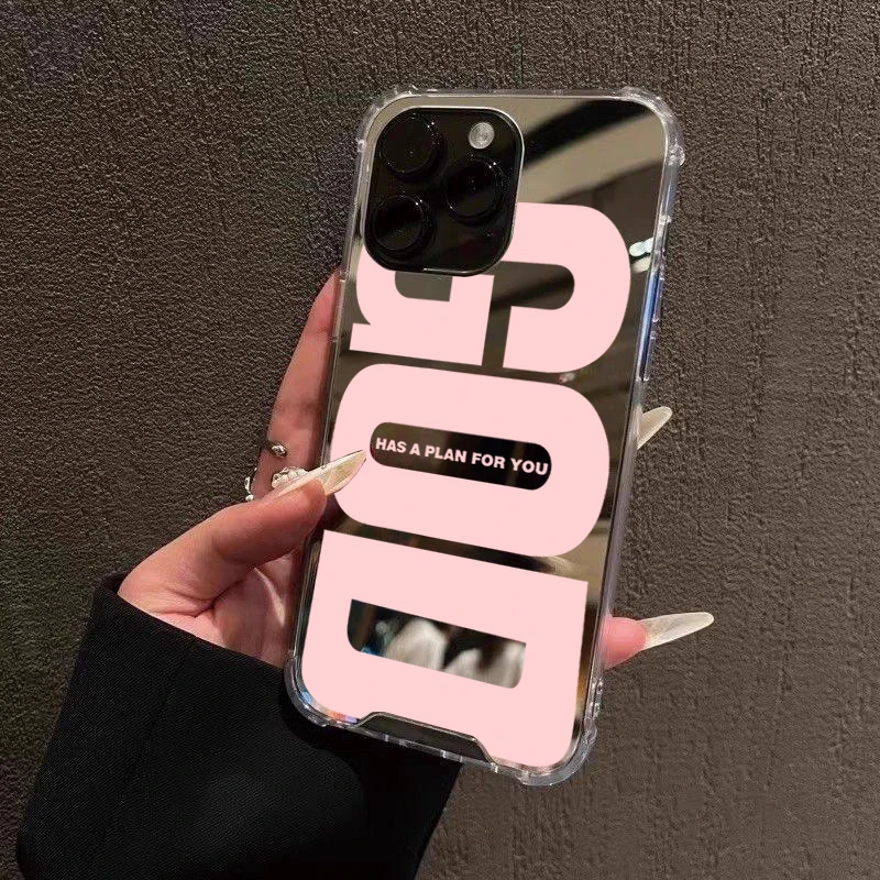 Coque de téléphone rose mignonne avec lettres pour iPhone 17 Pro Max 11 12 13 14 15 16 Pro XS X XR 7 8 Plus, avec miroir de maquillage intégré et protection antichoc