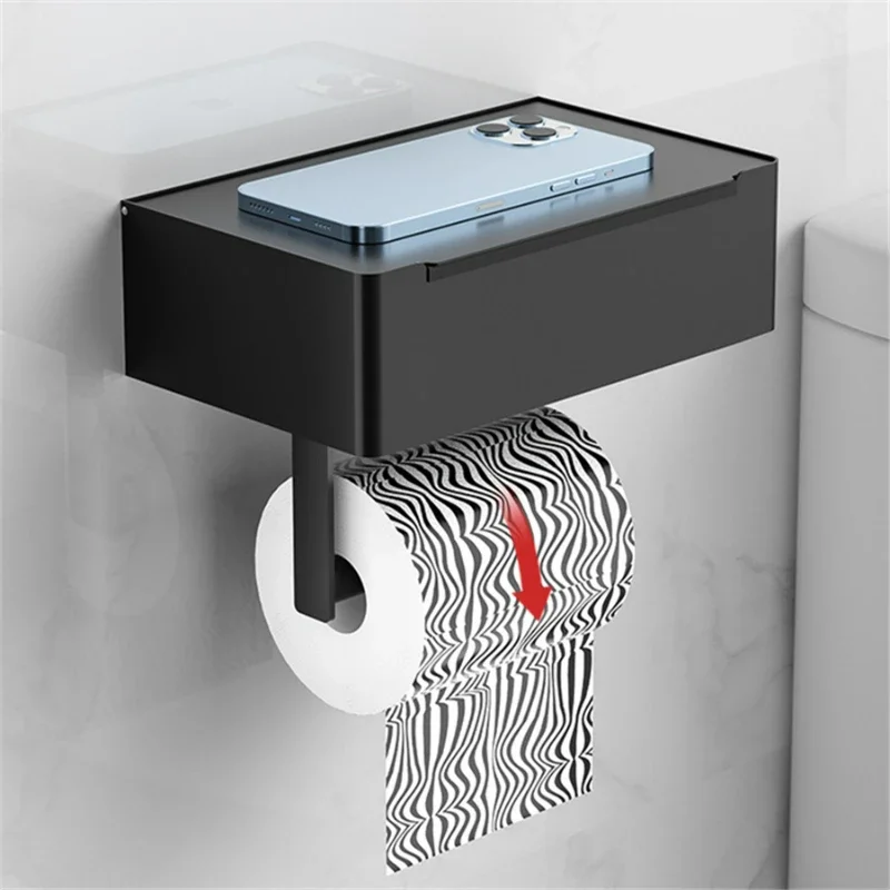 

Wall Mount Toilet Paper Holder with Phone Shelf Aluminum Alloy Tissue Roll Storage Shelf Kitchen Bathroom Accessories