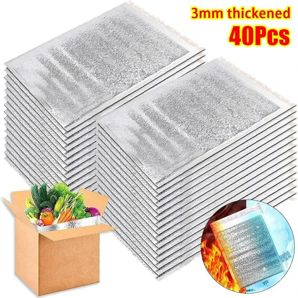 40Pcs/Pack 3mm Thickened Aluminum Foil Bag Ice Cold Warm with Closure Insulation Bag Food Thermal Cooler Bag Delivery Carrier