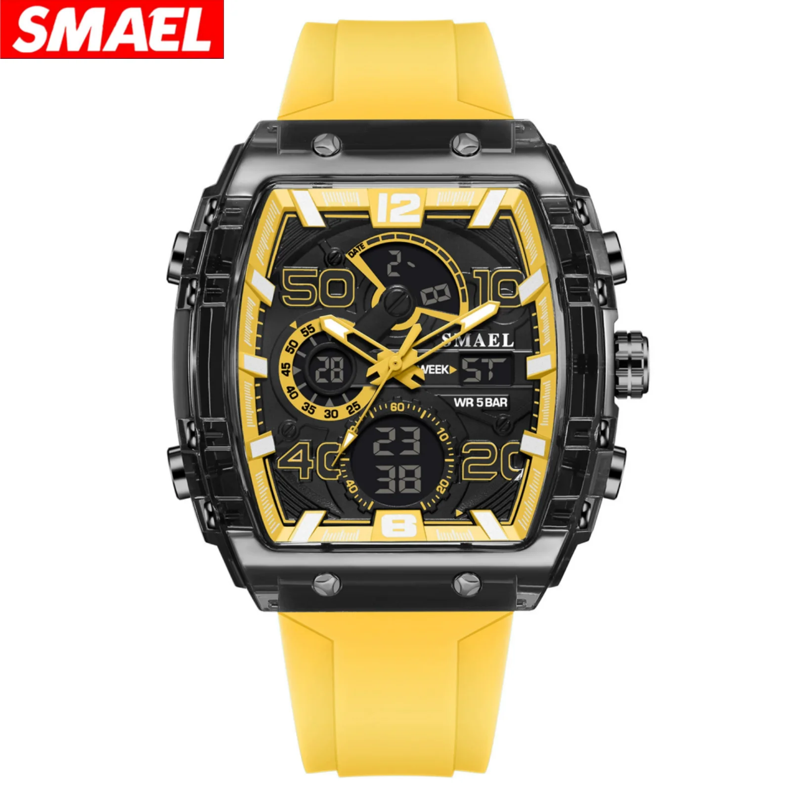 SMAEL 8109 กีฬา Casual นาฬิกาควอทซ์อิเล็กทรอนิกส์มัลติฟังก์ชั่นกันน้ํา Dual Display นาฬิกาปลุกนาฬิกาส่องสว่างสําหรับ Man