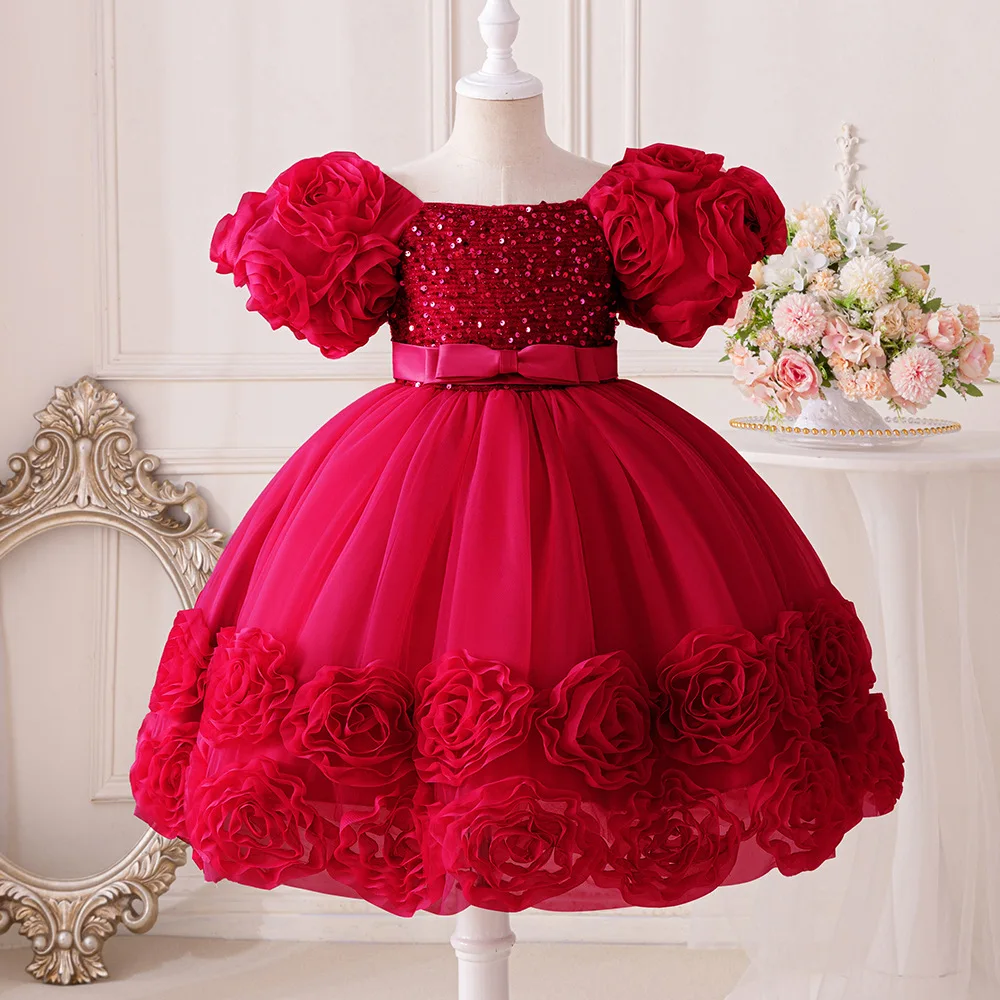 Big Flower Girl Dress Elegant Kids Party Princess Dresses For Girls Baby Christmas Costume Fluffy Wedding Bridesmaid Ball Gown