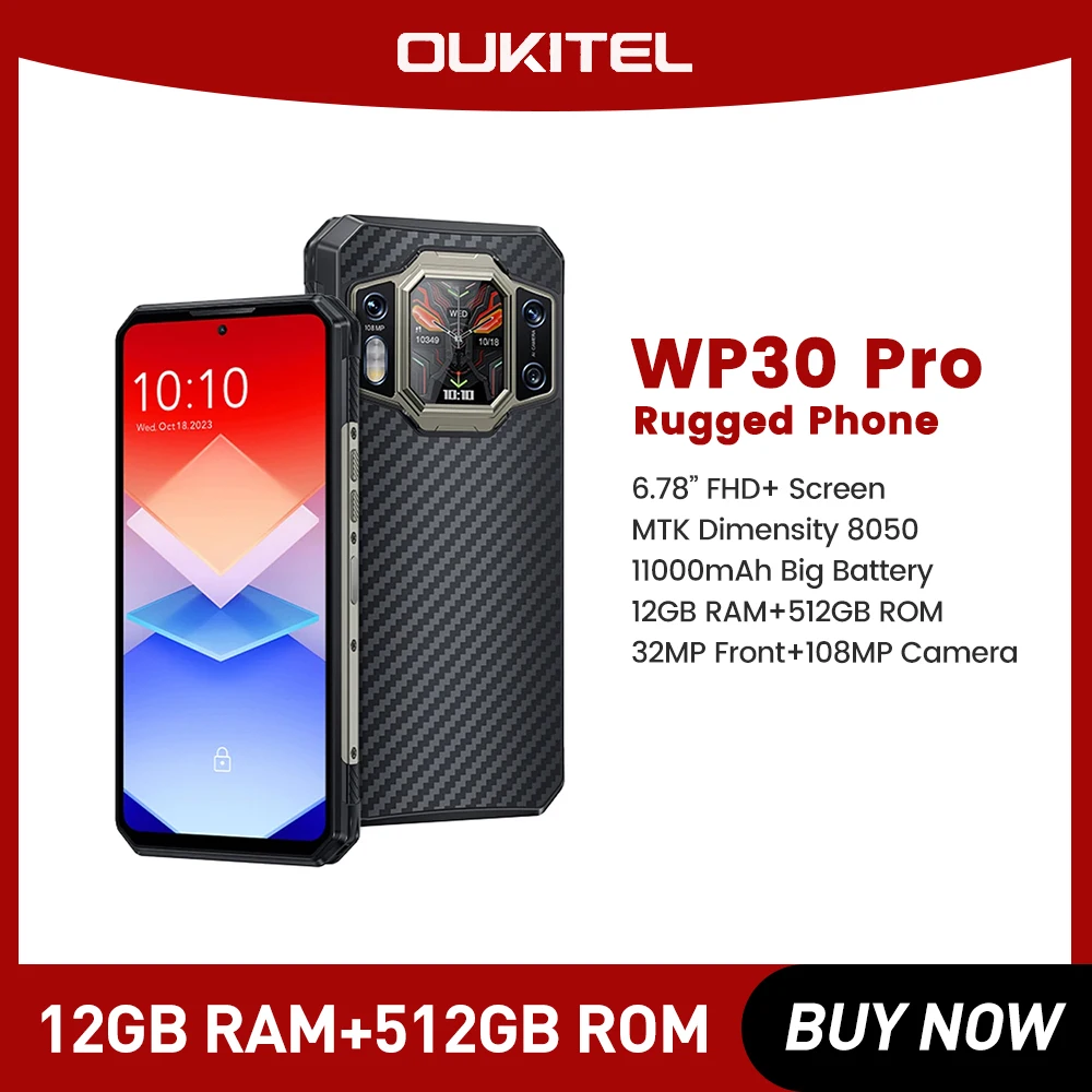 頑丈なスマートフォン,Oukitel-WP30 Pro,120W, 5g,Android 13, 12GB 512GB, 11000 mAh, 6.78インチFHD,108MP