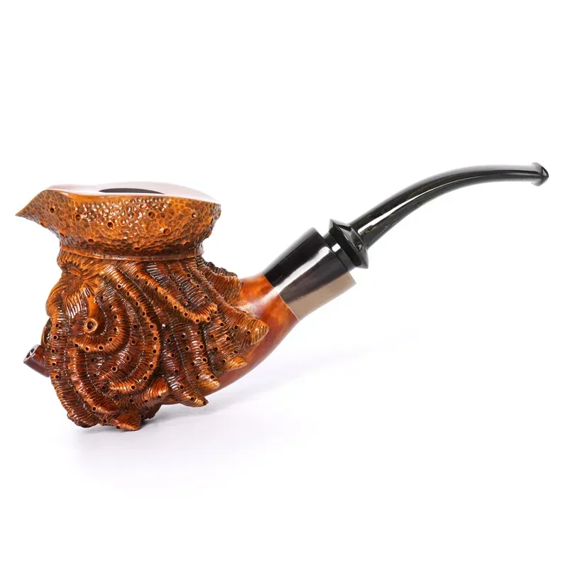 A Hand carved tobacco pipe Pirate Davy Jones head pipe Octopus design briar wood pipe body Cumberland mouthpiece Length 145mm