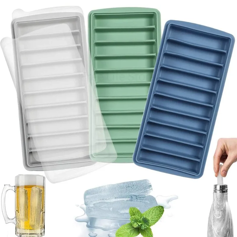 

Ice Cube Tray Long Ice Stick Tray Silicone with Lid Rectangular Narrow Stick Easy Release Ice Mold for Juice Cocktail Bar Tools