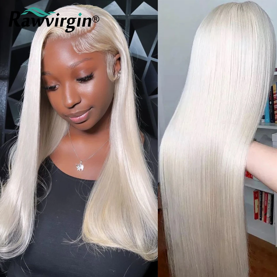 Platinum Ash Blonde Colored Straight 13x4 Lace Front Human Hair Wigs For Women Grey White  Transparent Lace Frontal 613 Wig