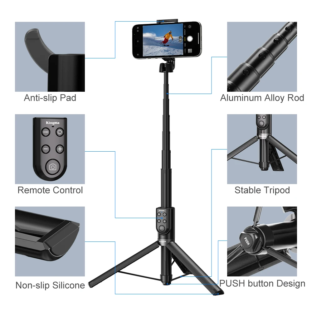 

KingMa Phone Remote Selfie Stick, Extendable Tripod for iPhone 11 12 13 14 15promax Video Photo Shooting/Zooming/Lens Switching