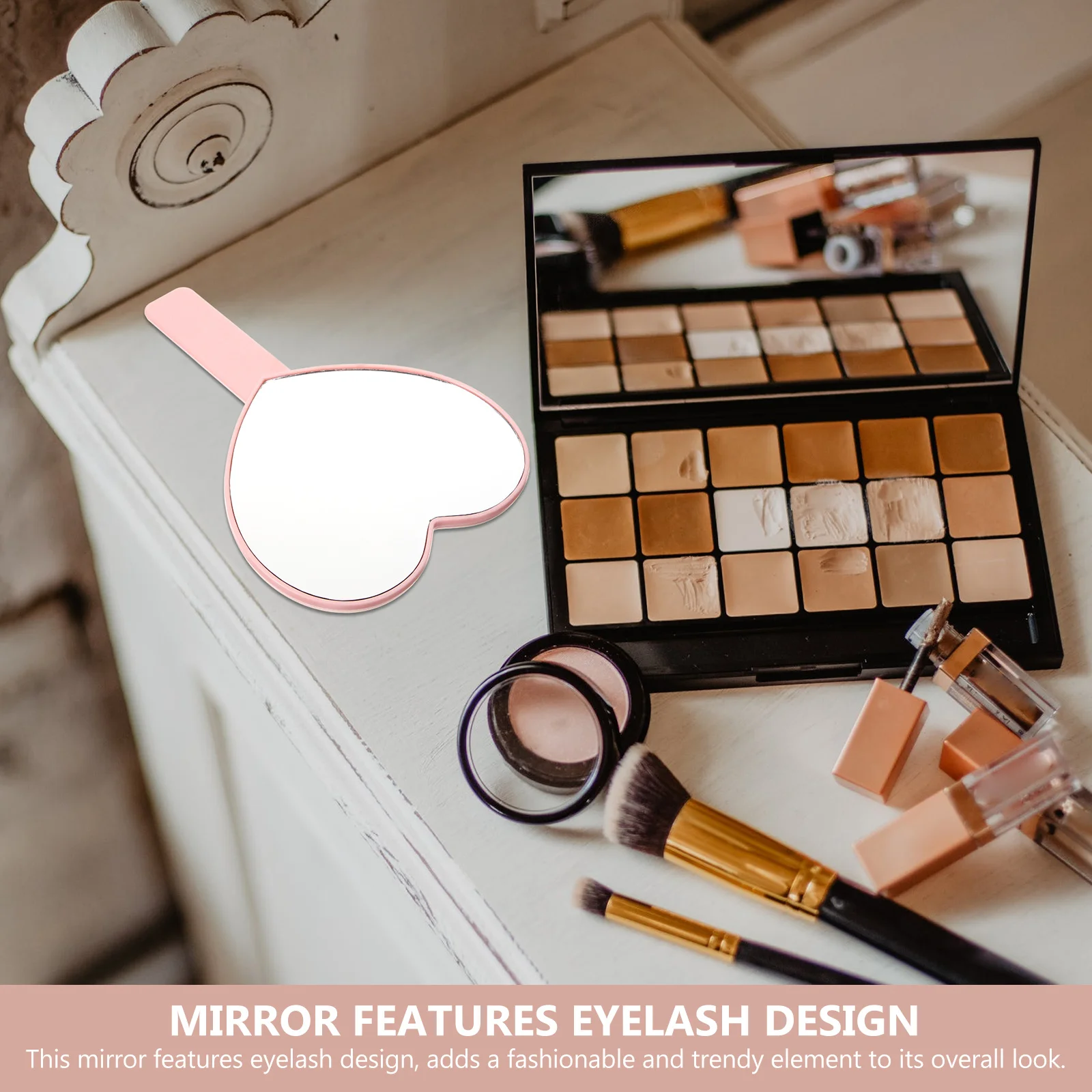 

Small Heart Shaped Makeup Mirror Lightweight Handheld Eyelash Design Compact Purse Travel Hand Mirror Makeup Compact