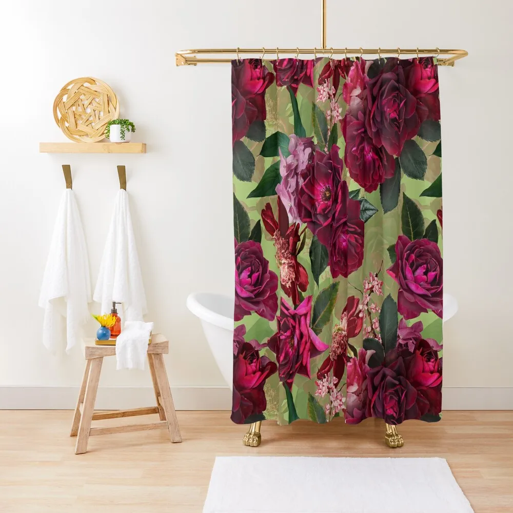 

Antique Green Botanical Flower Rose Garden Shower Curtain Waterproof Fabric Shower Bathtub Bathroom Accessorys Curtain