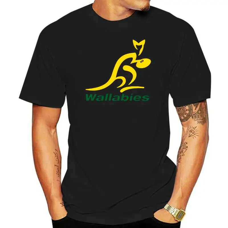 Wallabies Rugby Logo Mens T-Shirt Black Custom Print Tee Shirt