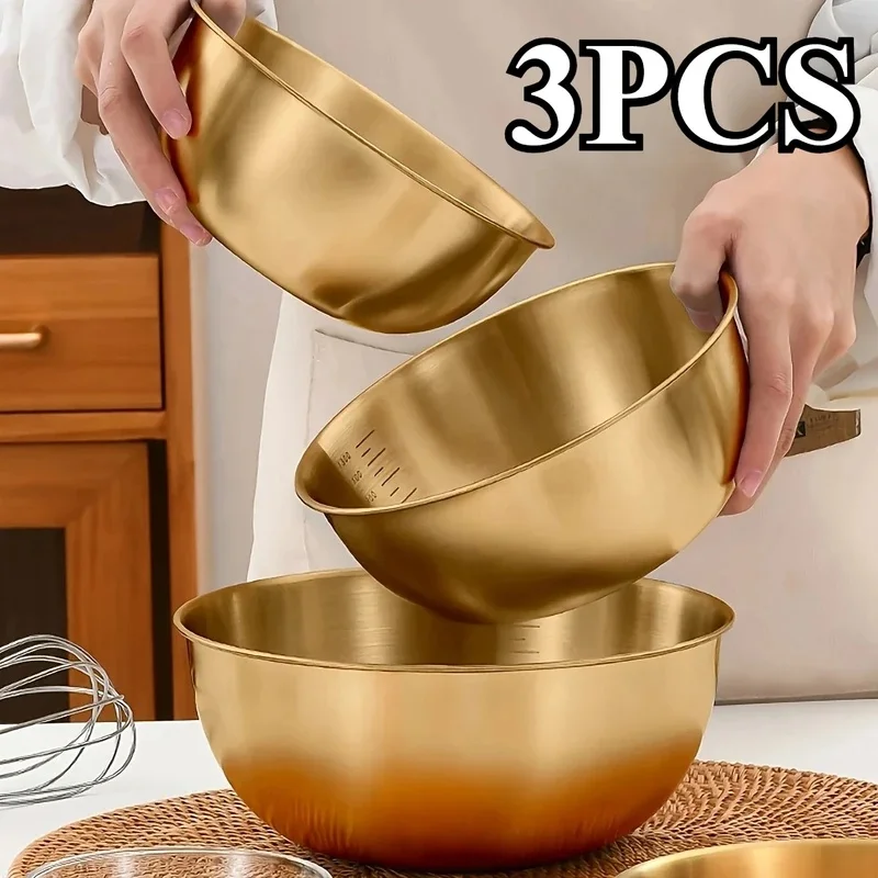 3Pcs Stainless Steel Mixing Bowls With Measurement Marks, Nesting Kitchen Bowls Oven & Dishwasher Safe for Baking Salad Cooking