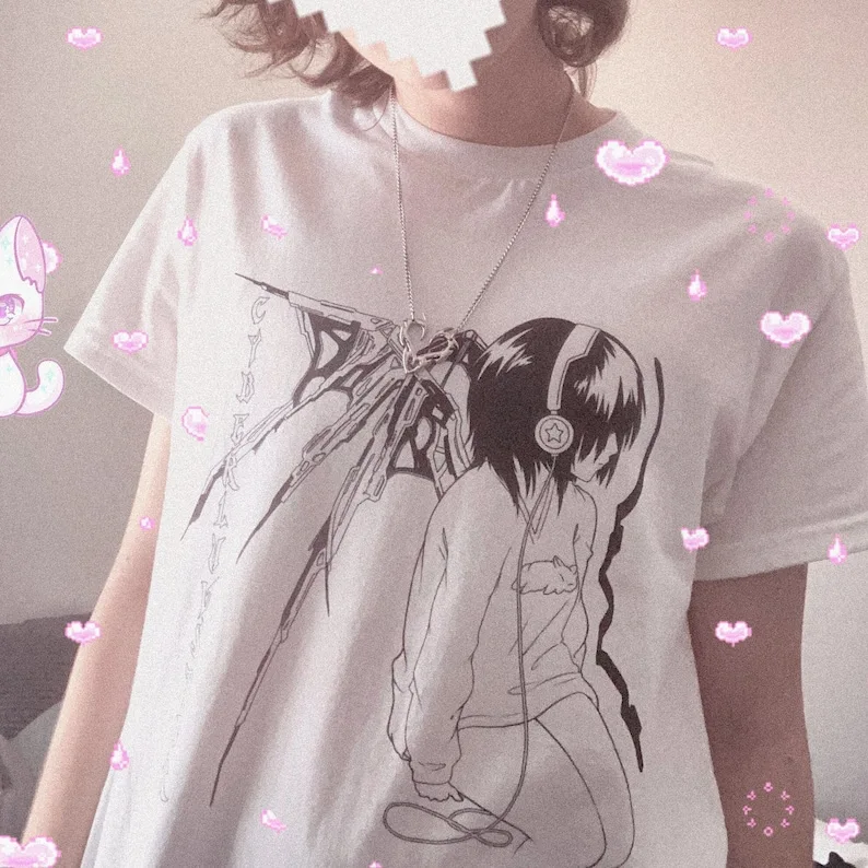 Cyberpunk Harajuku Angel Print Short Sleeve Cotton T-Shirt Yami Kawaii Streetwear Summer Women Girls Tee Fashion Y2K Streetwear